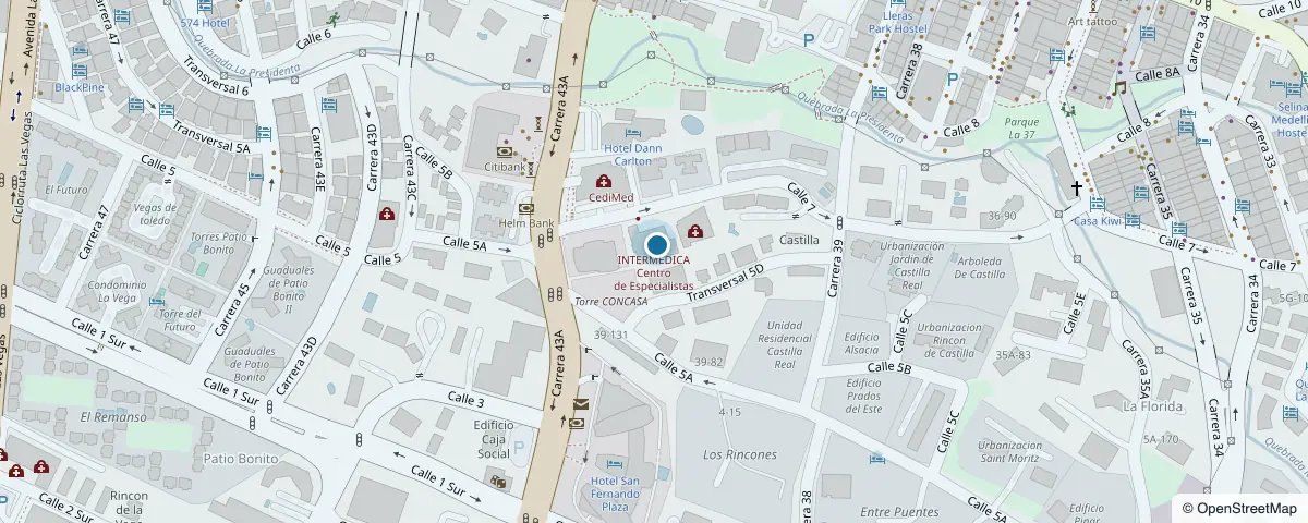 Mapa del sector del consultorio: Torre Médica Intermédica, Calle 7 # 39-197, El Poblado, Medellín